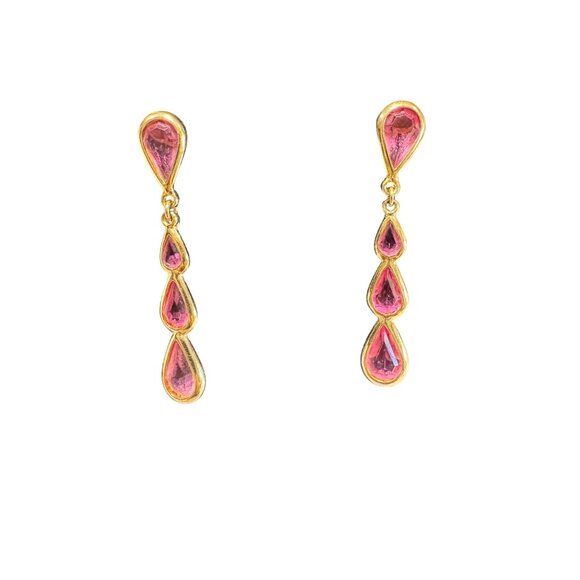 Vintage Monet Gold-Tone Pink Teardrop Dangle Earrings - Picture 4 of 11